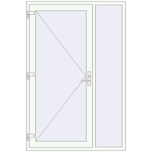 Drzwi zewnętrzne plastikowe 1400x2100 mm Z prawym panelem bocznym. Widok od zewnątrz Zamów teraz Drzwi zewnętrzne 1400x2100 mm DOOR KORSA ENERGY-SAVING REHAU SYNEGO RAL 9016 Traffic white dwustronny