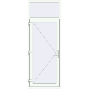 Drzwi zewnętrzne plastikowe 900x2380 mm Z naświetlem. Widok od środka Zamów teraz Drzwi zewnętrzne 900x2380 mm DOOR OPTIMUM REHAU BRILLANT RAL 9016 Traffic white dwustronny