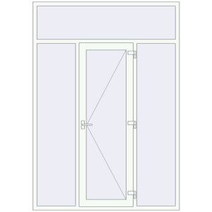 Drzwi zewnętrzne plastikowe 1800x2555 mm z dwoma panelami bocznymi i naświetlem. Widok od środka Zamów teraz Drzwi zewnętrzne 1800x2555 mm DOOR KORSA ENERGY-SAVING REHAU SYNEGO RAL 9016 Traffic white dwustronny