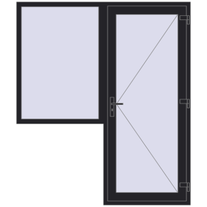 Plastic entrance door 1800x2100 mm With left side window. View from inside Buy Entrance doors 1800x2100 mm DOOR KORSA ENERGY-SAVING REHAU SYNEGO BLACK_ULTI-MATT two-sided