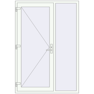 Plastic entrance door 1380x2000 mm With right side panel. View from inside Buy Entrance doors 1380x2000 mm DOOR KORSA OPTIMUM REHAU BRILLANT RAL 9016 Traffic white two-sided