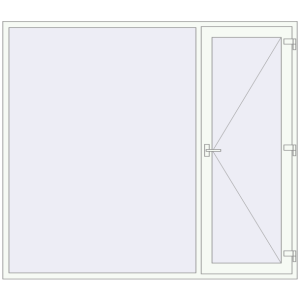 Drzwi zewnętrzne plastikowe 2400x2100 mm Z lewym panelem bocznym. Widok od środka Zamów teraz Drzwi zewnętrzne 2400x2100 mm DOOR KORSA OPTIMUM REHAU BRILLANT RAL 9016 Traffic white dwustronny