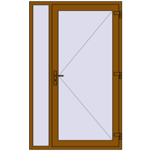 Plastic entrance door 1300x2080 mm With left side panel. View from inside Buy Entrance doors 1300x2080 mm DOOR KORSA ENERGY-SAVING REHAU SYNEGO GOLDEN OAK two-sided
