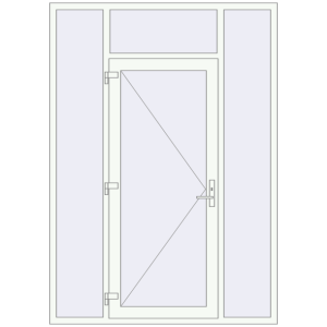 Plastic entrance door 1700x2400 mm With two side panels and fanlight. View from inside Buy Entrance doors 1700x2400 mm DOOR KORSA OPTIMUM REHAU BRILLANT RAL 9016 Traffic white two-sided