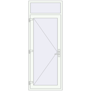 Plastic entrance door 890x2350 mm With fanlight. View from inside Buy Entrance doors 890x2350 mm DOOR KORSA OPTIMUM REHAU BRILLANT RAL 9016 Traffic white two-sided