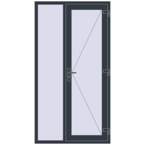 Drzwi zewnętrzne plastikowe 1160x2180 mm Z lewym panelem bocznym. Widok od środka Zamów teraz Drzwi zewnętrzne 1160x2180 mm DOOR KORSA OPTIMUM REHAU BRILLANT ANTHRACITE_GREY_STRUKTURAL dwustronny