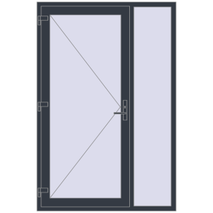 Drzwi zewnętrzne plastikowe 1400x2100 mm Z prawym panelem bocznym. Widok od zewnątrz Zamów teraz Drzwi zewnętrzne 1400x2100 mm DOOR KORSA ENERGY-SAVING REHAU SYNEGO ANTHRACITE_GREY_STRUKTURAL dwustronny