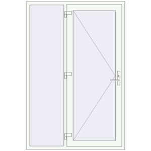 Drzwi zewnętrzne plastikowe 1400x2100 mm Z lewym panelem bocznym. Widok od środka Zamów teraz Drzwi zewnętrzne 1400x2100 mm DOOR OPTIMUM REHAU BRILLANT RAL 9016 Traffic white dwustronny