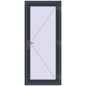 Drzwi zewnętrzne plastikowe 900x2000 mm Jednolistny. Widok od zewnątrz Zamów teraz Drzwi zewnętrzne 900x2000 mm DOOR OPTIMUM REHAU BRILLANT ANTHRACITE_GREY_STRUKTURAL dwustronny