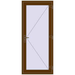 Drzwi zewnętrzne plastikowe 900x2100 mm Jednoskrzydłowe. Widok od środka Zamów teraz Drzwi zewnętrzne 900x2100 mm DOOR KORSA OPTIMUM REHAU BRILLANT WALNUT dwustronny