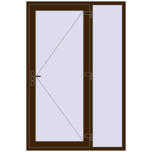 Drzwi zewnętrzne plastikowe 1400x2100 mm Z prawym panelem bocznym. Widok od środka Zamów teraz Drzwi zewnętrzne 1400x2100 mm DOOR OPTIMUM REHAU BRILLANT DARK_OAK dwustronny
