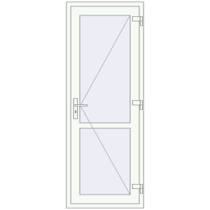 Drzwi plastikowe 750x2000 mm Jednoskrzydłowe ze słupkiem. Widok od środka Zamów teraz Drzwi wewnętrzne 750x2000 mm REHAU BASE 60 (Z74) RAL 9016 Traffic white dwustronny