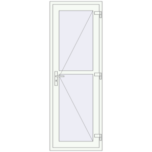 Drzwi plastikowe 740x2100 mm Jednoskrzydłowe ze słupkiem. Widok od środka Zamów teraz Drzwi wewnętrzne 740x2100 mm REHAU BASE 60 (Z74) RAL 9016 Traffic white dwustronny