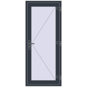 Drzwi plastikowe 800x1900 mm Jednoskrzydłowe. Widok od środka Zamów teraz Drzwi wewnętrzne 800x1900 mm REHAU BASE 60 (Z74) ANTHRACITE_GREY_STRUKTURAL dwustronny