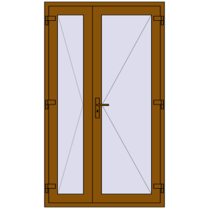 Plastic doors 1200x2050 mm Double-leaf. View from inside Buy Internal doors 1200x2050 mm REHAU BASE 60 TERRACE (Т94) GOLDEN OAK two-sided