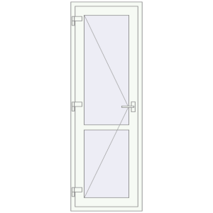 Drzwi plastikowe 700x2050 mm Jednoskrzydłowe ze słupkiem. Widok od środka Zamów teraz Drzwi wewnętrzne 700x2050 mm REHAU BASE 60 TERRACE (Т94) RAL 9016 Traffic white dwustronny