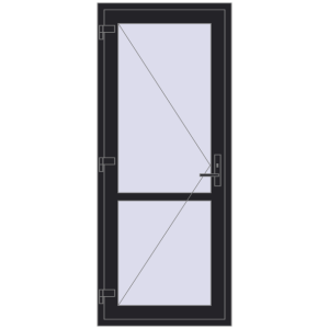 Plastic doors 850x2050 mm Single-leaf with mullion. View from inside Buy Internal doors 850x2050 mm REHAU BASE 60 (Z74) BLACK_ULTI-MATT two-sided