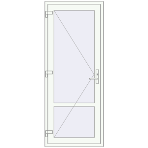 Drzwi plastikowe 840x2080 mm Jednoskrzydłowe ze słupkiem. Widok od środka Zamów teraz Drzwi wewnętrzne 840x2080 mm REHAU BASE 60 (Z74) RAL 9016 Traffic white dwustronny