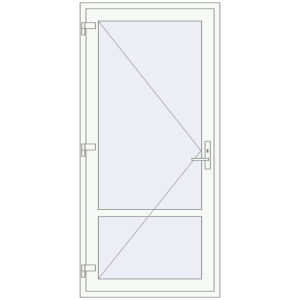 Drzwi plastikowe 1000x2100 mm Jednoskrzydłowe ze słupkiem. Widok od środka Zamów teraz Drzwi wewnętrzne 1000x2100 mm REHAU BASE 60 (Z74) RAL 9016 Traffic white dwustronny