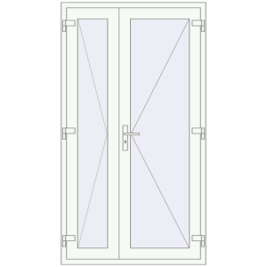 Drzwi plastikowe 1150x2100 mm Dwuskrzydłowe. Widok od środka Zamów teraz Drzwi wewnętrzne 1150x2100 mm REHAU BASE 60 TERRACE (Т94) RAL 9016 Traffic white dwustronny