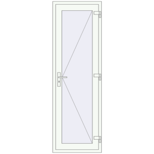 Drzwi plastikowe 695x2150 mm Jednoskrzydłowe. Widok od środka Zamów teraz Drzwi wewnętrzne 695x2150 mm REHAU BASE 60 TERRACE (Т94) RAL 9016 Traffic white dwustronny