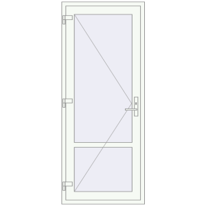 Drzwi plastikowe 860x2100 mm Jednoskrzydłowe ze słupkiem. Widok od środka Zamów teraz Drzwi wewnętrzne 860x2100 mm REHAU BASE 60 (Z74) RAL 9016 Traffic white dwustronny