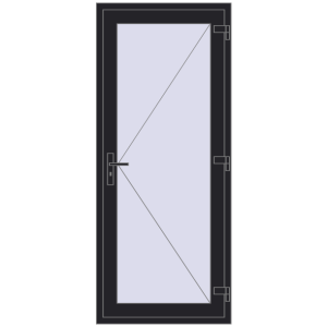 Drzwi plastikowe 900x2010 mm Jednoskrzydłowe. Widok od środka Zamów teraz Drzwi wewnętrzne 900x2010 mm REHAU BASE 60 (Z74) BLACK_ULTI-MATT dwustronny