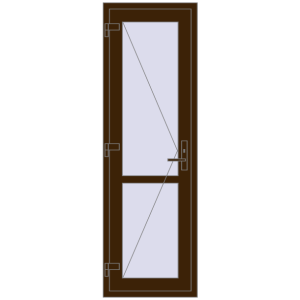Drzwi plastikowe 640x2000 mm Jednoskrzydłowe ze słupkiem. Widok od środka Zamów teraz Drzwi wewnętrzne 640x2000 mm REHAU BASE 60 (Z74) DARK_OAK dwustronny