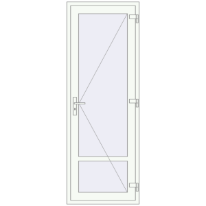 Drzwi plastikowe 800x2230 mm Jednoskrzydłowe ze słupkiem. Widok od środka Zamów teraz Drzwi wewnętrzne 800x2230 mm REHAU BASE 60 (Z74) RAL 9016 Traffic white dwustronny