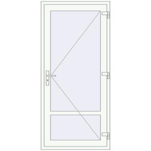 Drzwi plastikowe 945x2030 mm Jednoskrzydłowe ze słupkiem. Widok od środka Zamów teraz Drzwi wewnętrzne 945x2030 mm REHAU BASE 60 (Z74) RAL 9016 Traffic white dwustronny