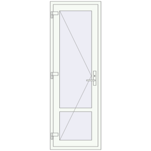 Drzwi plastikowe 705x2050 mm Jednoskrzydłowe ze słupkiem. Widok od środka Zamów teraz Drzwi wewnętrzne 705x2050 mm REHAU BASE 60 TERRACE (Т94) RAL 9016 Traffic white dwustronny