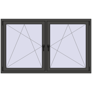 Plastic window 1770x1055 mm Dwuskrzydłowe. View from inside Buy Tilt-and-Turn 1770x1055 mm REHAU ENERGY-SAVING SYNEGO MD BASALT_GREY two-sided