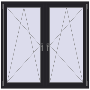 Okno plastikowe 1460x1440 mm Dwuskrzydłowe. Widok od środka Zamów teraz Okna skrzydłowe 1460x1440 mm KORSA ENERGY-SAVING REHAU SYNEGO MD BLACK_ULTI-MATT dwustronny