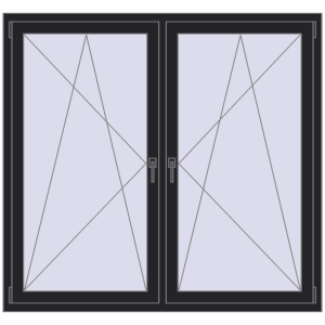 Okno plastikowe 1590x1460 mm Dwuskrzydłowe. Widok od środka Zamów teraz Okna skrzydłowe 1590x1460 mm REHAU ENERGY-SAVING SYNEGO MD BLACK_ULTI-MATT dwustronny