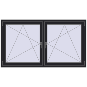 Plastic window 1770x995 mm Dwuskrzydłowe. View from inside Buy Tilt-and-Turn 1770x995 mm REHAU ENERGY-SAVING SYNEGO MD BLACK_ULTI-MATT two-sided