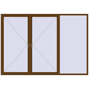 Okno plastikowe 3000x2100 mm Trójskrzydłowy. Widok od środka Zamów teraz Okna skrzydłowe 3000x2100 mm REHAU ENERGY-SAVING SYNEGO MD WALNUT dwustronny