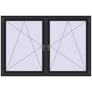 Okno plastikowe 1830x1175 mm Dwuskrzydłowe. Widok od środka Zamów teraz Okna skrzydłowe 1830x1175 mm REHAU ENERGY-SAVING SYNEGO MD BLACK_ULTI-MATT dwustronny