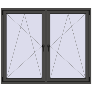 Okno plastikowe 1710x1385 mm Dwuskrzydłowe. Widok od środka Zamów teraz Okna skrzydłowe 1710x1385 mm REHAU ENERGY-SAVING SYNEGO MD BASALT_GREY dwustronny