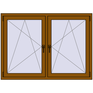 Okno plastikowe 1545x1055 mm Dwuskrzydłowe. Widok od środka Zamów teraz Okna skrzydłowe 1545x1055 mm REHAU ENERGY-SAVING SYNEGO MD GOLDEN OAK dwustronny