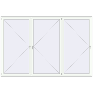 Okno plastikowe 3200x2100 mm Trójskrzydłowy. Widok od środka Zamów teraz Okna skrzydłowe 3200x2100 mm REHAU OPTIMUM EURO-DESIGN 70 RAL 9016 Traffic white dwustronny