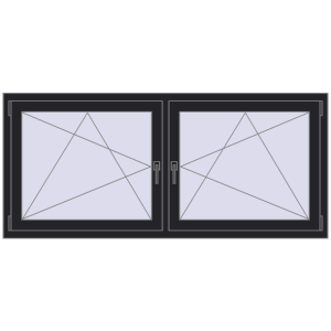 Okno plastikowe 1830x815 mm Dwuskrzydłowe. Widok od środka Zamów teraz Okna skrzydłowe 1830x815 mm REHAU ENERGY-SAVING SYNEGO MD BLACK_ULTI-MATT dwustronny