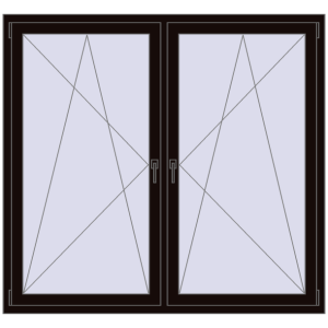 Plastic window 1740x1535 mm Double-leaf. View from inside Buy Tilt-and-Turn 1740x1535 mm REHAU ENERGY-SAVING SYNEGO MD BLACK_BROWN two-sided