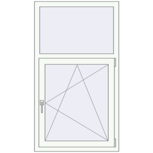 Plastic window 800x1420 mm Single-leaf with fanlight. View from inside Buy Tilt-and-Turn 800x1420 mm EPSILON OPTIMA RAL 9016 Traffic white two-sided