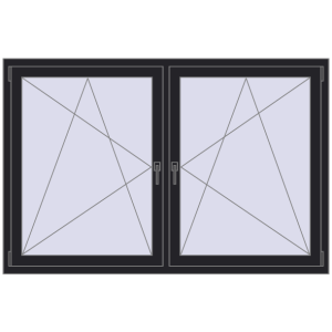 Plastic window 1770x1160 mm Dwuskrzydłowe. View from inside Buy Tilt-and-Turn 1770x1160 mm REHAU ENERGY-SAVING SYNEGO MD BLACK_ULTI-MATT two-sided