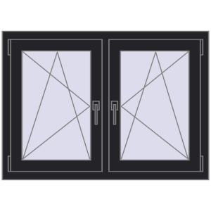 Okno plastikowe 1065x755 mm Dwuskrzydłowe. Widok od środka Zamów teraz Okna skrzydłowe 1065x755 mm REHAU ENERGY-SAVING SYNEGO MD BLACK_ULTI-MATT dwustronny