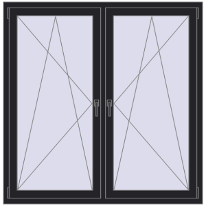 Okno plastikowe 1500x1475 mm Dwuskrzydłowe. Widok od środka Zamów teraz Okna skrzydłowe 1500x1475 mm REHAU ENERGY-SAVING SYNEGO MD BLACK_ULTI-MATT dwustronny