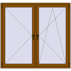 Okno plastikowe 1600x1500 mm Dwuskrzydłowe. Widok od środka Zamów teraz Okna skrzydłowe 1600x1500 mm REHAU ENERGY-SAVING SYNEGO MD GOLDEN OAK dwustronny