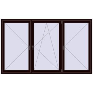Okno plastikowe 2500x1500 mm Trójskrzydłowy. Widok od środka Zamów teraz Okna skrzydłowe 2500x1500 mm REHAU OPTIMUM EURO-DESIGN 70 CHOCOLATE_BROWN dwustronny