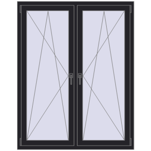 Okno plastikowe 1275x1595 mm Dwuskrzydłowe. Widok od środka Zamów teraz Okna skrzydłowe 1275x1595 mm REHAU ENERGY-SAVING SYNEGO MD BLACK_ULTI-MATT dwustronny