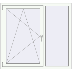Okno plastikowe 1300x1210 mm Dwuskrzydłowe. Widok od środka Zamów teraz Okna skrzydłowe 1300x1210 mm EPSILON OPTIMA RAL 9016 Traffic white dwustronny